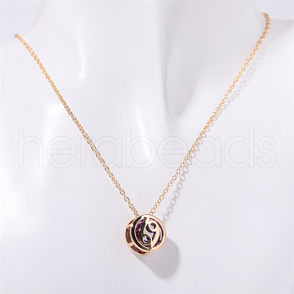 Brass Pave Dark Orchid Cubic Zirconia Flat Round with Constellation Pendant Necklaces WGDD0B3-12-1