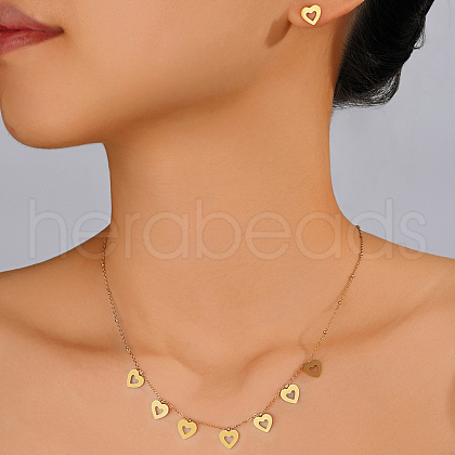 Fashionable 18K Gold Plated Stainless Steel Heart Pendant Necklace & Stud Earrings Set for Women QR6361-1