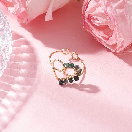 Natural Moss Agate Cuff Rings RJEW-TA00206-04-1