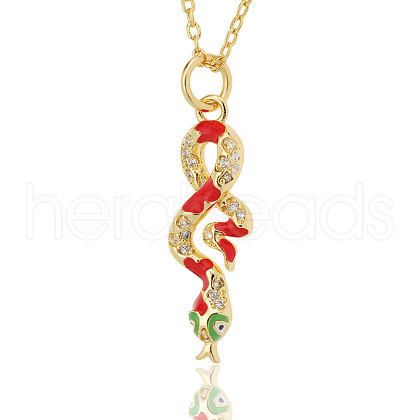 Clear Cubic Zirconia Snake Pendant Necklace with Enamel ZODI-PW0001-038D-1