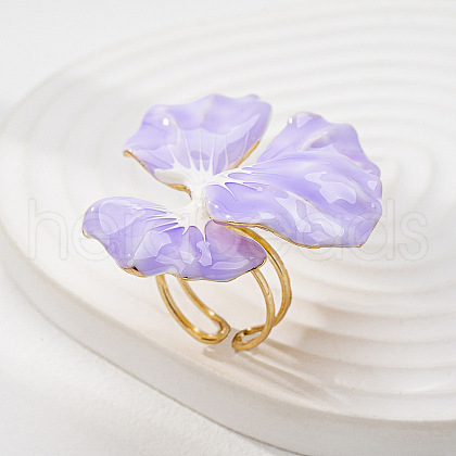 Flower Alloy Enamel Adjustable Open Cuff Rings for Women FS-WG454BA-02-1