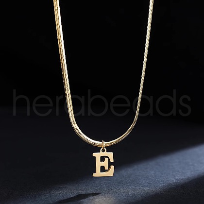 316 Surgical Stainless Steel Initial Pendant Flat Snake Chain Necklaces for Women WGC1053-05-1
