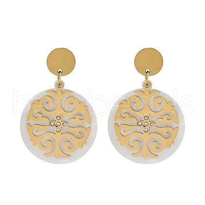 Ion Plating(IP) 304 Stainless Steel Flat Round Stud Earrings for Women EJEW-K281-24G-1
