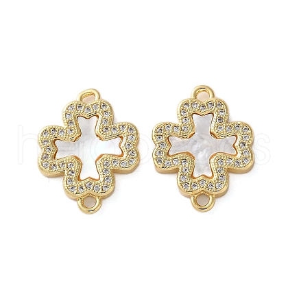 Brass Micro Pave Clear Cubic Zirconia Cross Connector Charms KK-U070-09A-G-1
