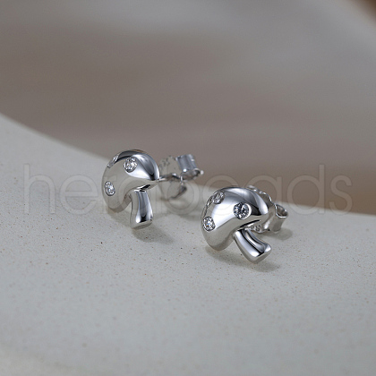 925 Sterling Silver Mushroom Stud Earrings EJEW-C146-07P-1