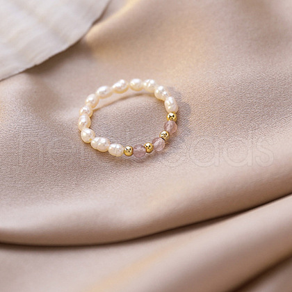 Mother's Day Jewellery Natural Freshwater Pearl with Glass Beaded Stretch Finger Rings WGD00E3-02-1