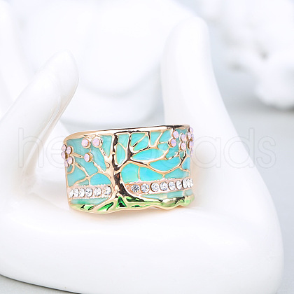 Tree Pattern Alloy with Rhinestone Enamel Finger Rings FS-WG83F61-04-1