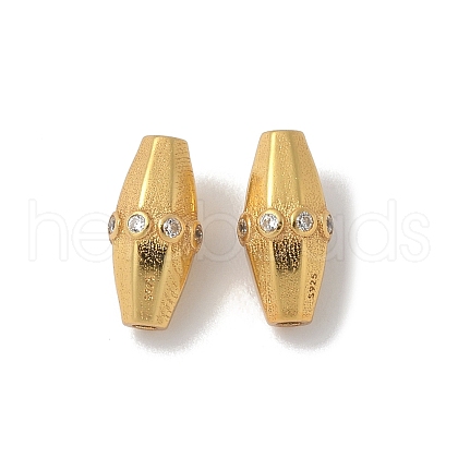 Matte Gold Color 925 Sterling Silver Pave Cubic Zirconia Beads STER-R014-02G-1