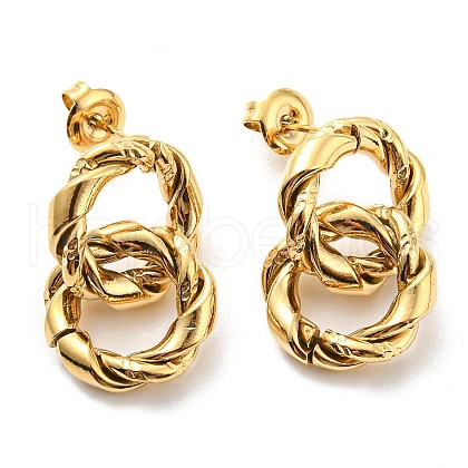 304 Stainless Steel Grooved Ring Dangle Stud Earrings EJEW-B023-03G-1
