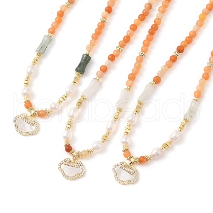 Mother's Day Jewellery Natural Golden Silk Jade & Natural Quartz & Pearl Beaded Necklaces NJEW-L119-06G-1