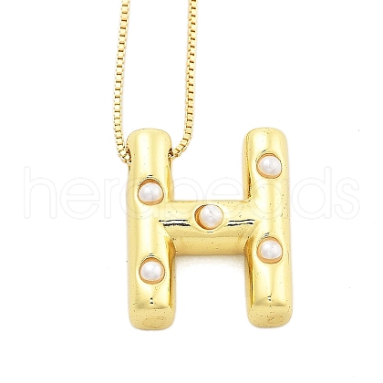 Brass & Plastic Pearl Letter Pendant Box Chain Necklaces for Women NJEW-U017-01G-08-1