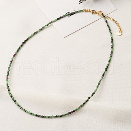 Natural Ruby in Zoisite Faceted Round Beaded Necklaces GJ4349-3-1