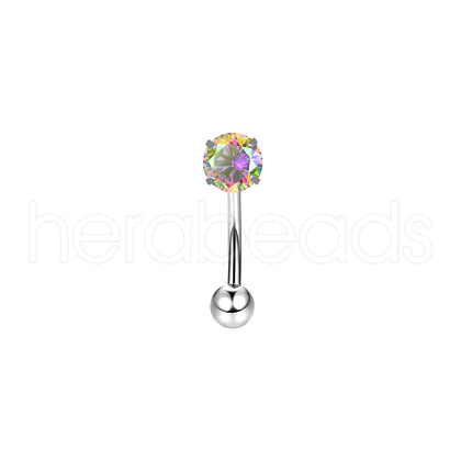 316 Surgical Stainless Steel Flat Round Cubic Zirconia Eyebrow Curved Barbell Rings WG43657-03-1