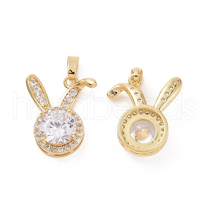 Brass Micro Pave Clear Cubic Zirconia Pendants KK-E068-VC418-1