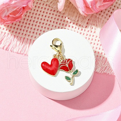 Valentine's Day Rose Heart Alloy Enamel Pendant Decoration HJEW-JM02804-01-1