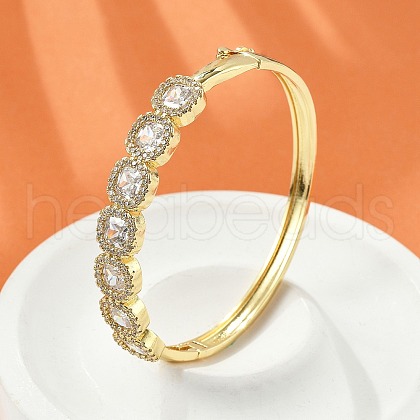 Brass Micro Pave Clear Cubic Zirconia Hinged Bangles for Women BJEW-K274-01G-1