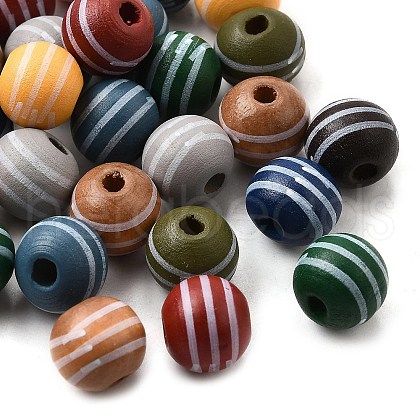 Printed Schima Wood Beads WOOD-L022-03A-02-1