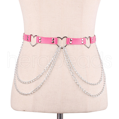 Heart Alloy Curb Chain with Imitation Leather Tassel Waist Chains FS-WGCEF59-07-1