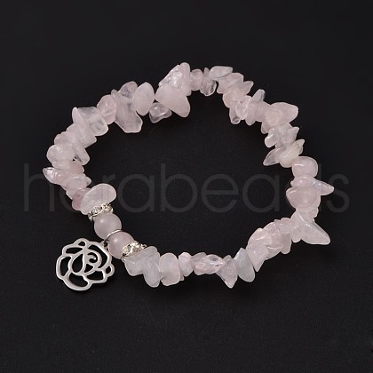 Natural Rose Quartz Beaded Stretch Bracelets BJEW-JB01996-01-1