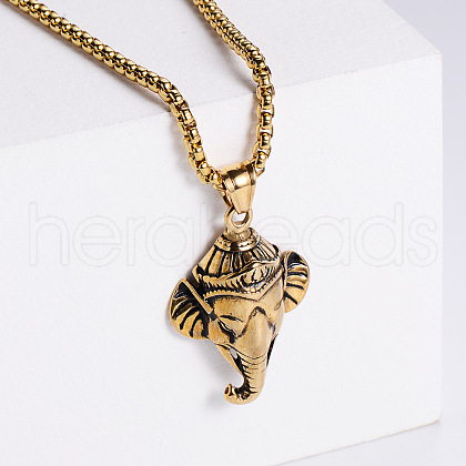 Retro Rock Punk Men's Elephant Stainless Steel Pendant Necklaces TP5420-2-1