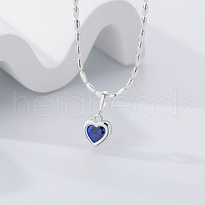 925 Sterling Silver Pave Cubic Zirconia Birthstone Heart Pendant Necklaces for Women EE9411-8-1