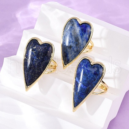 Heart Natural Lapis Lazuli Finger Rings RJEW-M076-03G-08-1