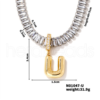 Golden Tone Brass Pave Clear Cubic Zirconia Letter Pendant Necklaces for Women YX4437-21-1