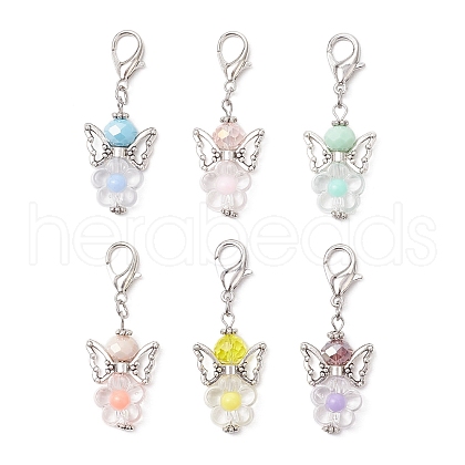 6Pcs Flower Angel Glass & Acrylic Pendant Decorations HJEW-MZ00235-1