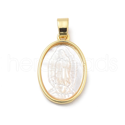 Brass Pave Carved Natural White Shell Religion Oval Pendants KK-D367-04G-A-1