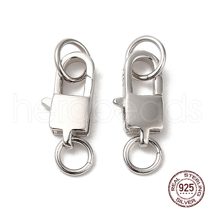 Anti-Tarnish Rhodium Plated 925 Sterling Silver Lobster Claw Clasps with Jump Rings STER-D006-24P-1