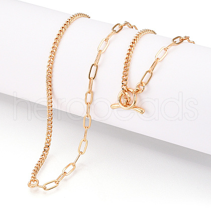Brass Twist Chain & Paperclip Chain Necklaces NJEW-N054-11KCG-1