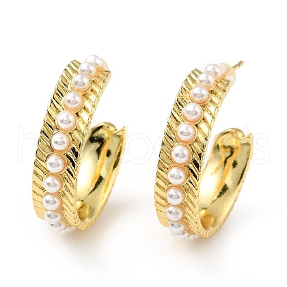 Brass Chunky Stud Earrings with Plastic Pearl EJEW-A070-07G-1