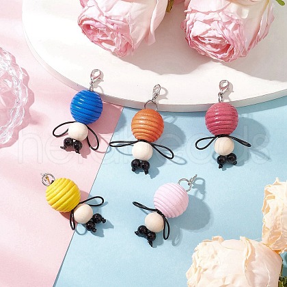 Bee Wood & ABS Plastic Imitation Pearl Beads Pendant Decorations HJEW-JM03219-1
