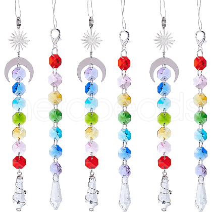 SUNNYCLUE 6Pcs 2 Style Electroplate Octagon Glass Beaded Pendant Decorations HJEW-SC0001-32-1