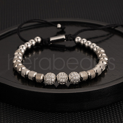 304 Stainless Steel Micro Pave Cubic Zirconia Braided Beads Bracelets WG0F93D-11-1