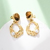 304 Stainless Steel Tiger Eye Stone Oval Dangle Stud Earrings EJEW-R027-02G-2