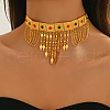 Ramadan & Eid Mubarak Brass Middle Eastern Square Tassel Choker Necklaces for Women's Party Accessories QC1236-1