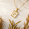 Rectangle Stainless Steel Pave Natural White Shell Initial Pendant Necklaces for Women FS-WGB5EDA-16-1