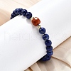 Natural Lapis Lazuli Round Beads & South Red Agate Bead Stretch Bracelets BJEW-Z101-01-3