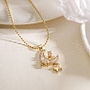 Brass Clear Cubic Zirconia & Shell Moon Star Pendant Ball Chain Necklaces for Women PW-WGF0F67-01-3