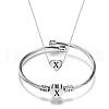 Heart with Letter Pattern 304 Stainless Steel Cuff Bangle & Pendant Necklace FS-WGA0158-24-1