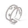 304 Stainless Steel Stars Double Line Open Cuff Ring for Women RJEW-C045-24P-1