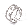 Non-Tarnish 304 Stainless Steel Stars Double Line Open Cuff Ring for Women RJEW-C045-24P-1