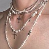 2Pcs Cross Stainless Steel & Plastic Imitation Pearl Pendant Multi Layered Necklaces for Women FS-WGBBA27-03-2