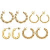 4 Pairs 4 Style 304 Stainless Steel Twist Rope & Oval & Ball Beaded C-shape Stud Earrings EJEW-TZ0001-01-1