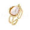 Brass with Natural Pearl Adjustable Cuff Rings RJEW-Q023-02G-4