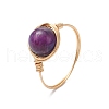 Round Natural Rainbow Tiger Eye Finger Rings RJEW-JR00859-01-4