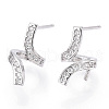 925 Sterling Silver Stud Earring Findings Micro Pave Cubic Zirconia STER-T007-18P-3