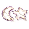 2Pcs Moon & Star Alloy with Natural Amethyst Hollow Hair Barrettes PHAR-JH00105-02-1
