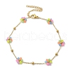 304 Stainless Steel & Synthetic Stone Daisy Flower Chain Anklets for Women AJEW-B031-01G-01-4